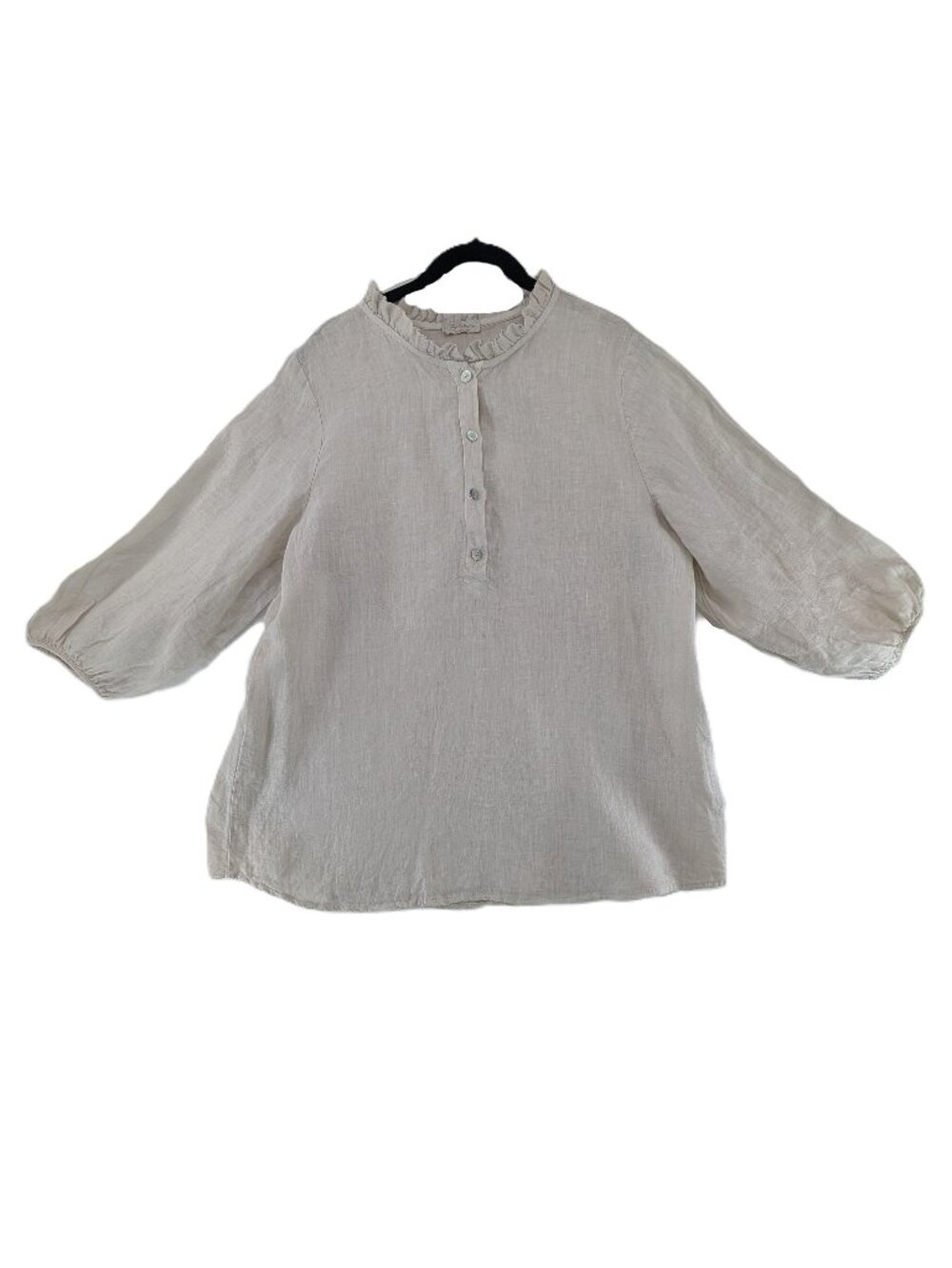 Bellambia 100% Linen Top Womens Size Large Beige Italy Popover Neutral Ruffle
